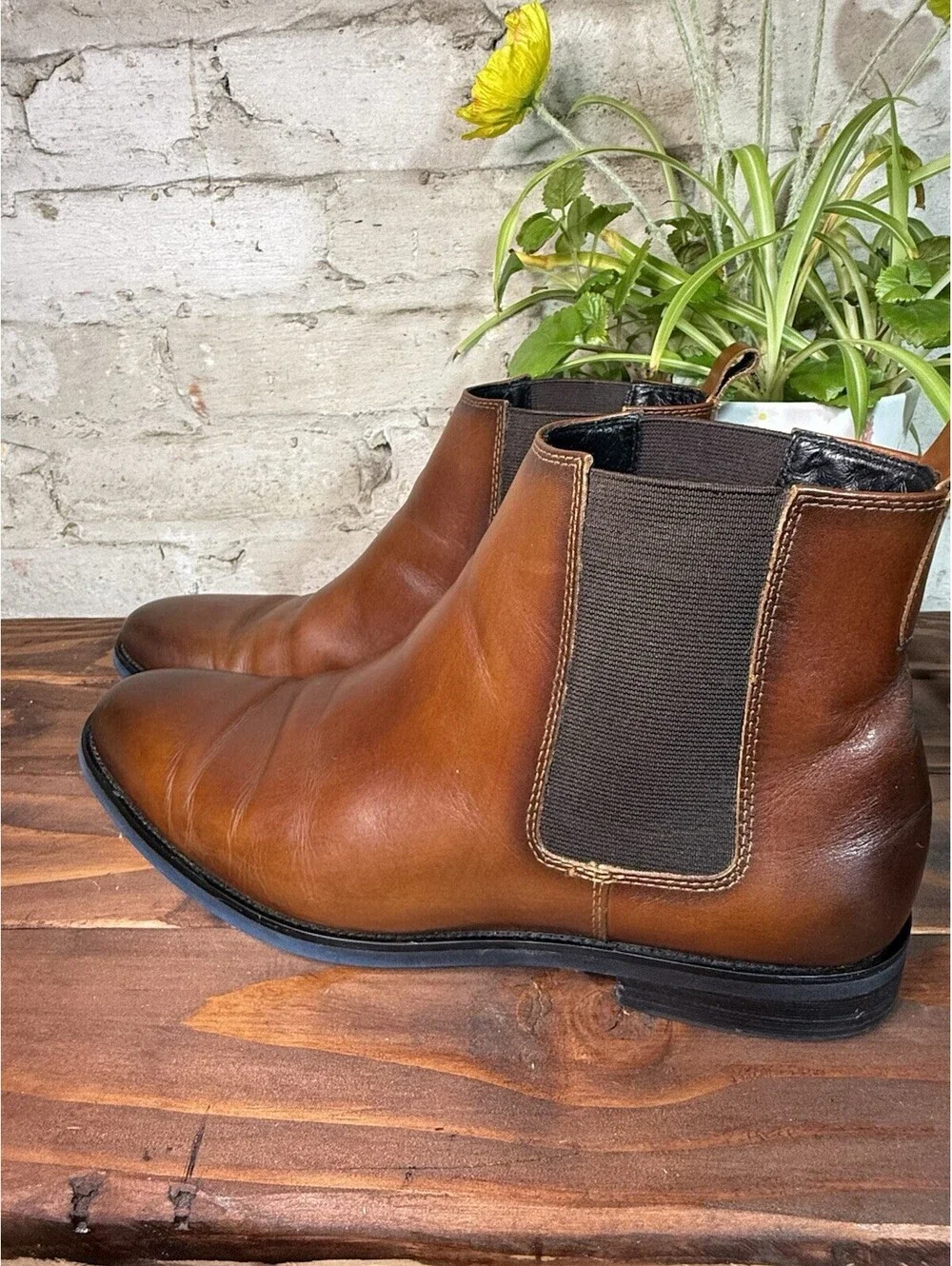 Joseph Abboud Men's Brown Leather Chelsea Ankle Boot Round Toe US 10.5 D